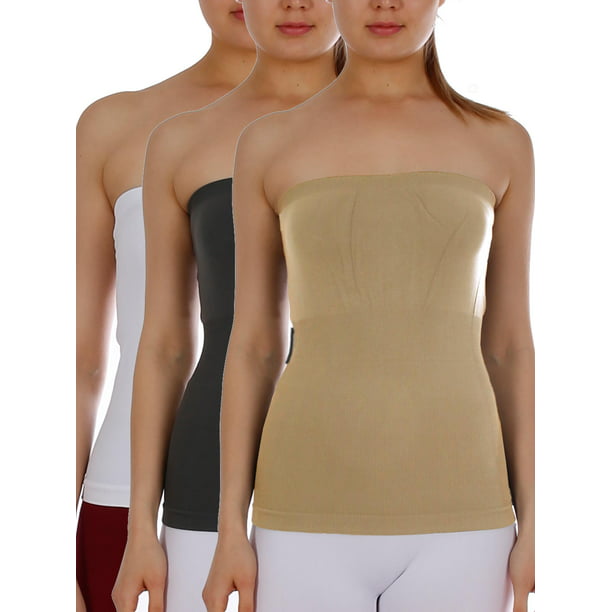 Women's 3-Pack Seamless Bandeau Tube Top Ribbing Bottom Slimming Fit Shirt